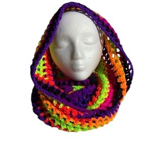 Multicolor Crochet Hooded Scarf Handmade